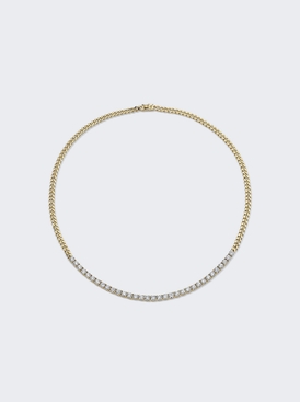 Plain Cuban Link And Long Diamond Line Necklace 18k Yellow Gold