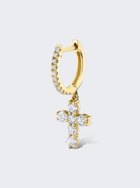 Single Huggie Diamond Cross Earring 18k Yellow Gold