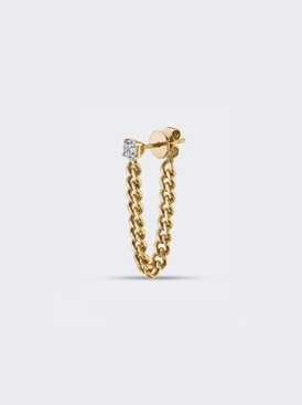 18k Yellow Gold Single Cuban Link Loop Earring With Round Diamond Stud