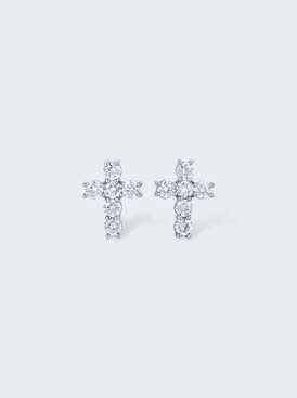 Diamond Cross Stud Earrings 18k White Gold