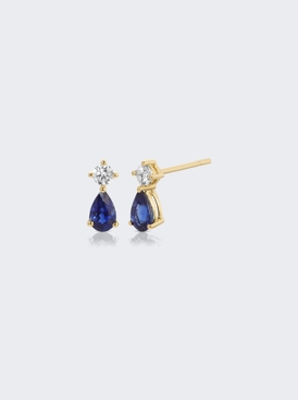 Blue Sapphire Violet Studs Earrings 18k Yellow Gold