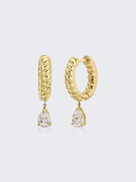 Small Zoe Huggie Earrings with Pear Diamond Drops 18K Yellow Gold