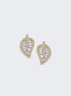 Diamond Leaf Stud Earrings 18k Yellow Gold