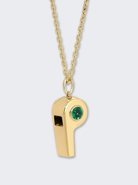 Baby Whistle With Round Colombian Emerald 18k Yellow Gold
