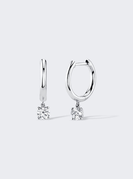 Huggie Earrings With Round Diamond Drops 18k White Gold