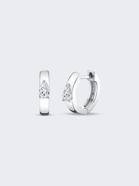 Huggies With Marquis Diamond Center 18k White Gold
