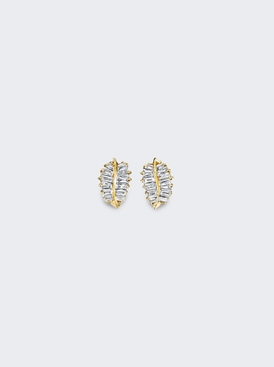 18k Yellow Gold Small Palm Leaf Studs .39cts Baguette Diamonds