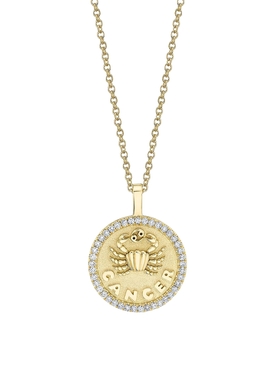 18k Yellow Gold Cancer Diamond Coin Pendant Necklace