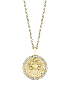 18k Yellow Gold Cancer Diamond Coin Pendant Necklace