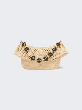 Paula's Ibiza Medium Ola Bag In Raffia And Calfskin Natural