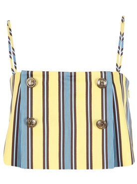 Pleated Easy Bandeau Top Sunshine Yellow Blue and Brown