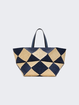 Paula's Ibiza Xxl Puzzle Fold Tote Natural And Navy Raffia