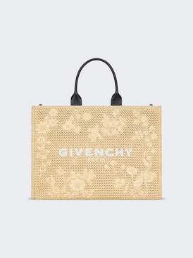 Medium G-tote Bag In Raffia With Floral Embroidery
