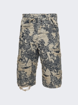 Distressed Monogram Denim Shorts Mid Blue