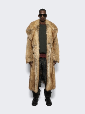 Faux Fur Double Breasted Coat Beige and Brown secondary image