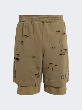 Destroyed Felpa Bermuda Shorts Khaki