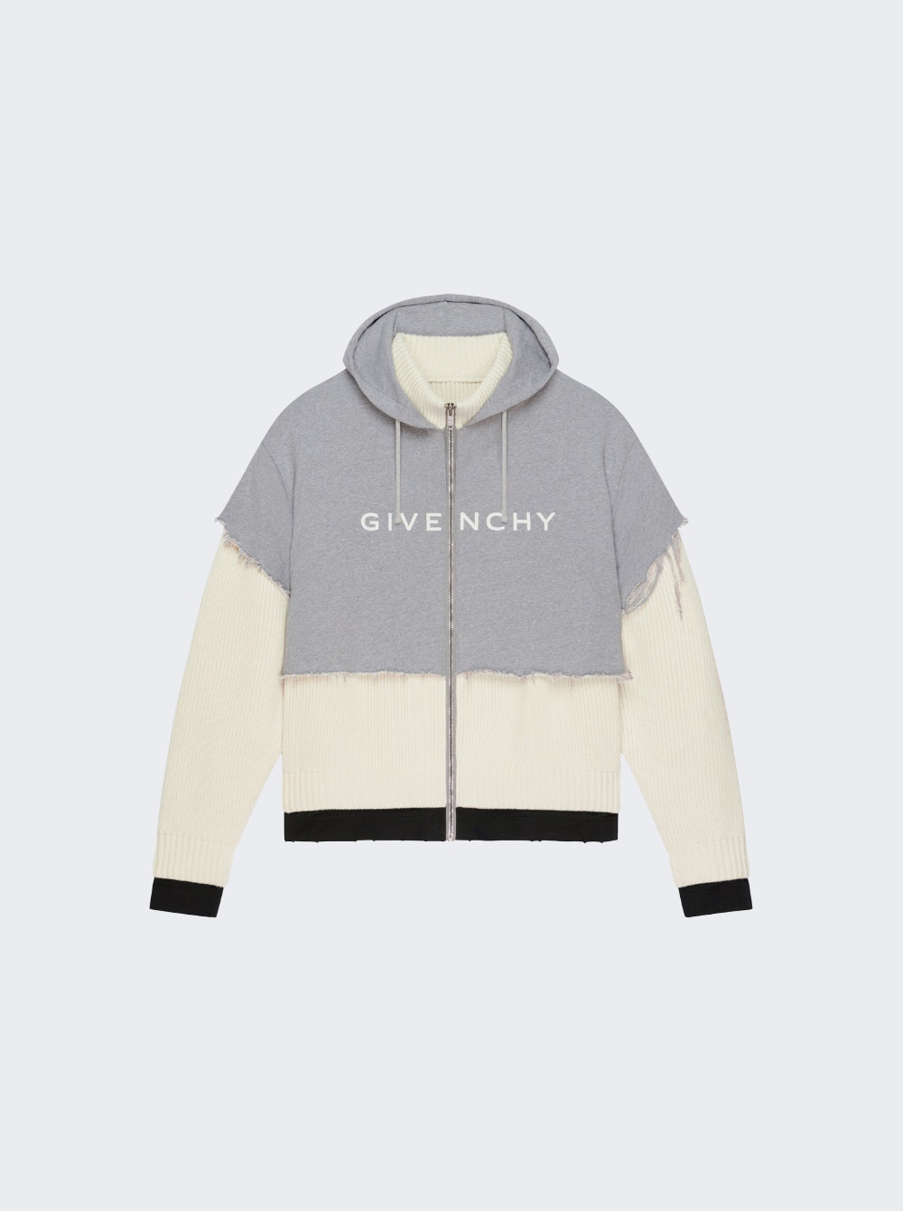 Knit Felpa and Jersey Mash Up Hoodie Cream