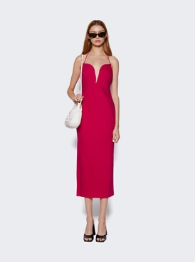 Wool Dress with Plunging Neckline Fuchsia secondary image