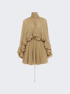 Mini Silk Georgette Cape Dress Foggy Khaki