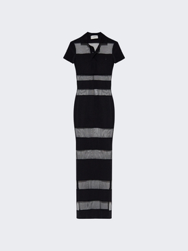 Striped Sheer Polo Dress Black