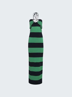 Knitted Striped Halter Dress Green And Blue