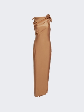 Asymmetric Flower Gown Brown