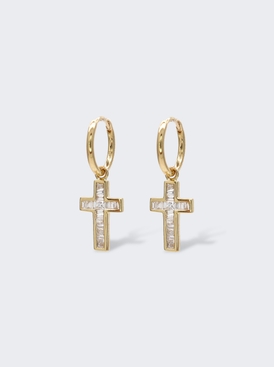 Baguette Diamond Cross Mini Hoop Earrings