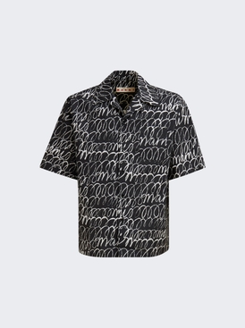 Tropical Wool Bowling Shirt Black