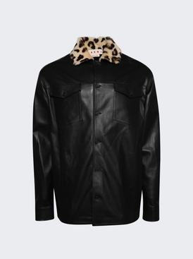 Leather Shirt With Shearling Collar Black