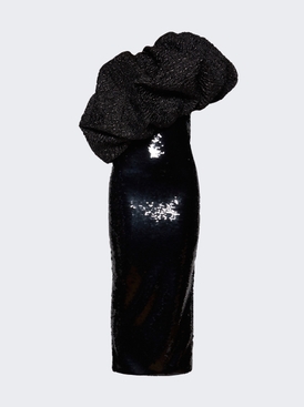 One Shoulder Sequin Bubble Dress Black