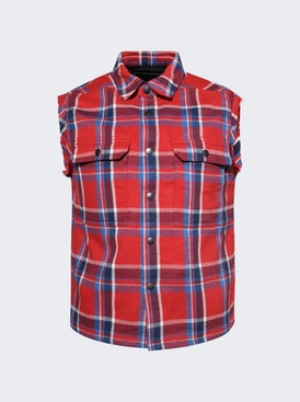 Sleeveless Cropped Outershirt Red Plaid