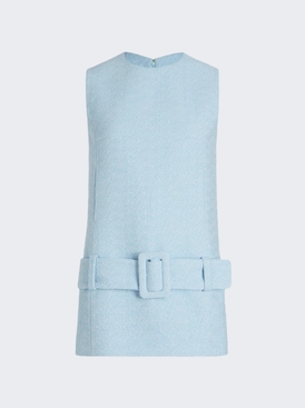 Belted Mini Dress In Lightweight Organic Cotton Tweed Skylight Blue