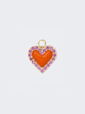 Pink Sapphire Huggie Earring with Orange Heart Dangly Gold secondary image