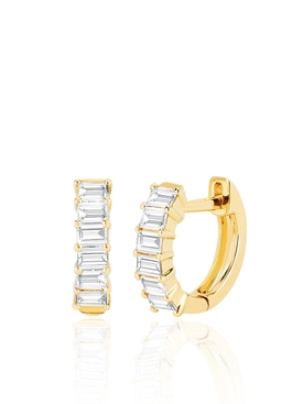 14k Gold Prong Set Diamond Baguette Huggie Earring