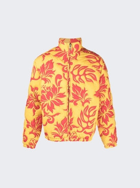 Unisex Printed Quilted Puffer Jacket Yellow Tropical Flowers