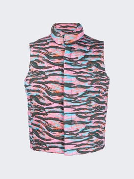 Unisex Printed Qulted Puffer Vest Pink Rave Camouflage