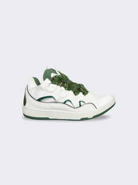 Leather Curb Sneakers White and Khaki Green