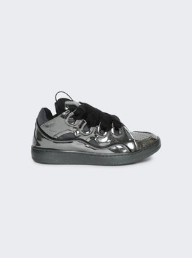 Metallic Leather Curb Sneakers Gunmetal