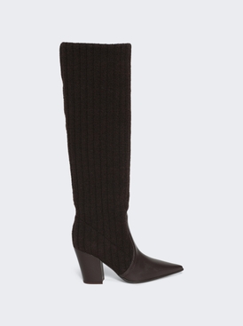 Ribbed Knit Calf Boots Beige