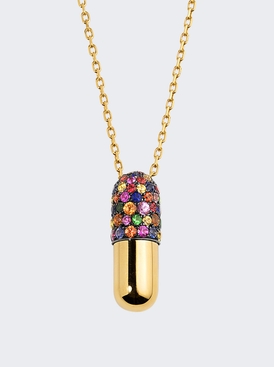 Large Multicolor Sapphire Pill Pendant Necklace