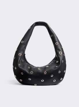 Olivia Medium Hobo Bag Black Pebbled Leather With Grommets