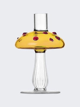 Alice Candle Holder Amber Mushroom With Red Dots