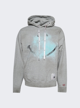 Smily Face Printed Distressed Hoodie Grey