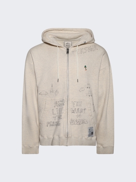 Distressed Zip Up Hoodie White