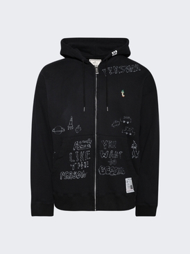 Distressed Zip Up Hoodie Black
