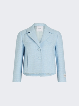 Short Tailored Jacket In Lightweight Organic Cotton Tweed Skylight Blue