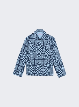 Folk Checkerboard Print Overshirt Blue
