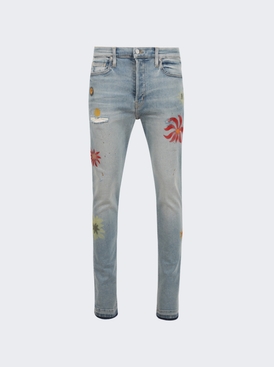 Abstract Floral Jeans Indigo