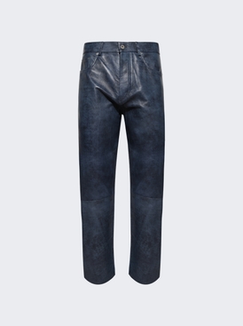 Straight Leg Leather Trousers Mid Blue