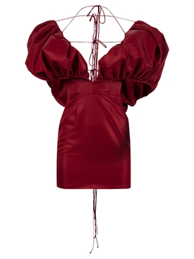 Puff Sleeve Dress With Halter Straps Oxblood